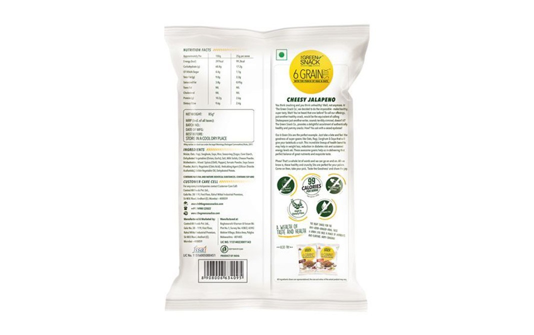 The Green Snack Co 6 Grain Stix, Cheesy Jalapeno    Pack  85 grams